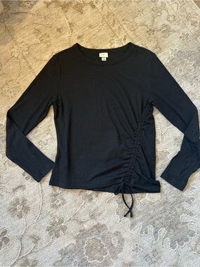 a new day Black Side-Ruched Ribbed Long Sleeve Top
